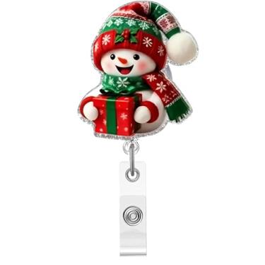 Imagem de Carretel de crachá de Natal, lindo crachá de acrílico de boneco de neve para crachá de identificação, chapéu de Natal, boneco de neve, suporte retrátil de crachá, acessórios de clipe de jacaré para