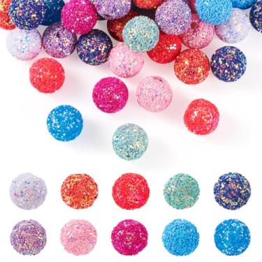 Imagem de Fashewelry 40 peças de contas grossas de chiclete de 20 mm de lantejoulas de resina redonda jumbo de cores mistas para caneta com contas faça você mesmo cordões chaveiros bolsa corrente fabricação de