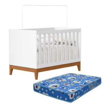 Imagem de Berço Americano Mini Cama Flip Branco Fosco Com Colchão Baby Physical - Reller Móveis Branco Fosco