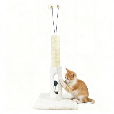 Imagem de Poste para arranhar gatos 86 cm, resistente e grosso, corda de algodão com bola pendurada e poste para arranhar ratos para gatos internos e adultos (branco, 63,5 cm A)