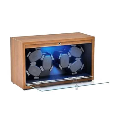 Imagem de Newymaking Enrolador automático de relógio com 6 compartimentos, caixa de relógio de madeira com luz de fundo serenity, motor super silencioso, almofadas macias para relógios femininos e masculinos