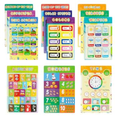 Imagem de Cartazes educativos para pré-escola primária, jardim de infância, aprendizagem em sala de aula, pôsteres de aprendizagem pré-escolar para alfabeto ABC, tempo, número, meses, cores, clima, galáxias