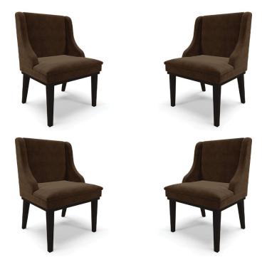 Imagem de Kit 4 Cadeiras Decorativas Sala De Jantar Base Fixa De Madeira Firenze Suede Marrom/preto G19