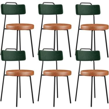 Imagem de Kit 06 Cadeiras Estofada Para Sala Jantar Barcelona L02 Facto Verde Musgo Couríssimo Camel - Lyam