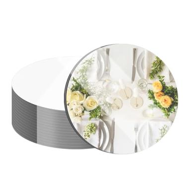 Imagem de 18 bandejas redondas de espelho, sem vidro, peças centrais de acrílico para mesa, vela, placa, círculo, parede, espelho, azulejos para mesa, centros de mesa, artesanato, decorações de festa de Natal