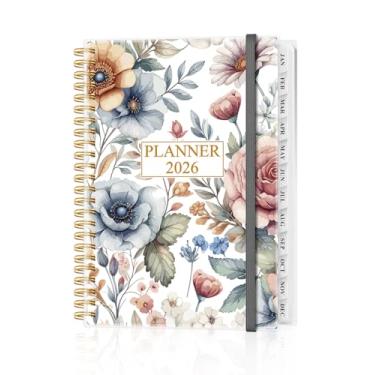 Imagem de Agenda 2026 - Agenda 2026 semanal e mensal de janeiro de 2026 a dezembro de 2026, agenda 2026 com bolso interno, faixa elástica, 16,3 cm x 21,6 cm, flor grande colorida