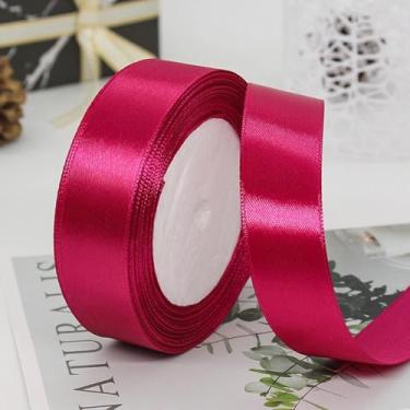 Imagem de Conjunto de fita de cetim de seda de Natal com 1 rolo, artesanato, laço, embalagem de presente artesanal, festa, decoração de casamento (rosa rosa)