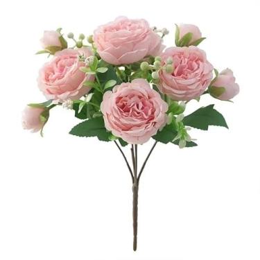 Imagem de Ramo Decorativo com 5 Rosas Artificiais para Arranjo – Flor para Decoração de Casa 30cm (Rosa charo,5 Unidade)