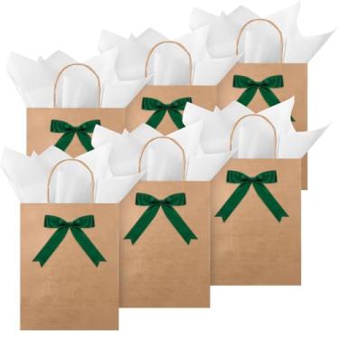 Imagem de Outus 24 folhas de papel xadrez de búfalo de Natal, 24 peças 27 x 21 cm, sacolas de presente de Natal com alças para embrulho de Natal DIY (verde floresta, 24 metros de comprimento)