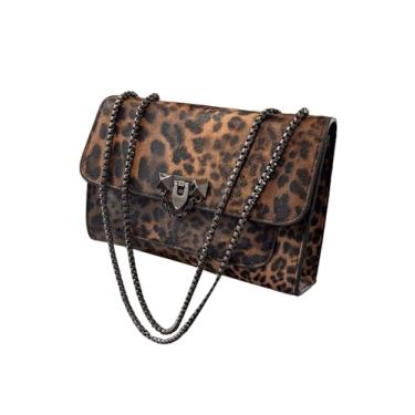 Imagem de RoseSeek Bolsa de ombro feminina com estampa de leopardo com fivela de metal, bolsa clutch de couro, Marrom café, One Size