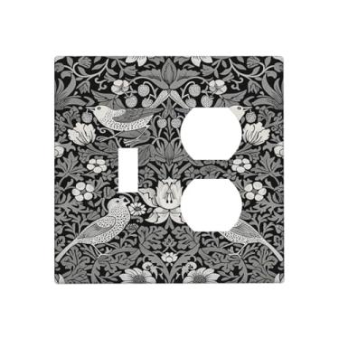 Imagem de SgEdao Capas decorativas cinza Morris Morris Strawberry Thief Birds Leaves 2 Gang Wall Plate Cover Plate Single Toggle Duplex Combo Two Switch Light Switch Cover Plate Jumbo Dual GFCI