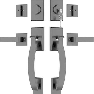 Imagem de SUYA Conjunto de fechadura de porta frontal dupla resistente com fechadura de cilindro único e alavanca quadrada (combinação com chave e falso) - reversível para portas de entrada externas esquerda