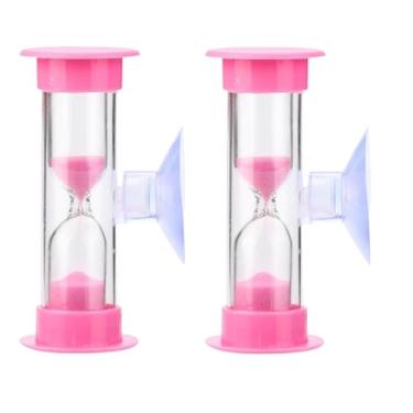 Imagem de 2 peças rosa 2 minutos plástico areia temporizador ampulheta relógio de areia com ventosa tempo funil chuveiro temporizador escova dente tempo lembrete temporizadores termômetros cozinha e jantar