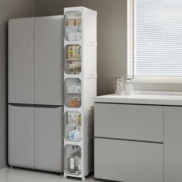 Imagem de Lifelongpal Armário de armazenamento estreito alto de 5 camadas, armário de armazenamento fino para banheiro com prateleiras e rodas ajustáveis, organizador estreito para espaços pequenos, banheiro