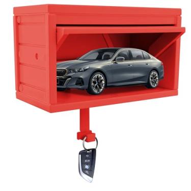 Imagem de Porta-chaves para parede, porta-chaves de garagem de carro com porta de abertura, organizador de abridor de fechadura, suporte de parede para carro de brinquedo pequeno com porta de abertura, suporte