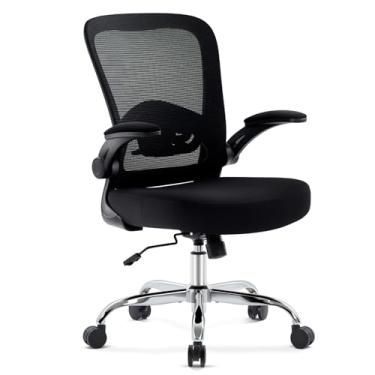 Imagem de Morkprism Cadeira de escritório, cadeira de mesa ergonômica com suporte lombar ajustável, cadeira executiva de malha com encosto alto com apoios de braços flip-up, cadeira executiva giratória de