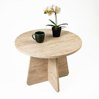Imagem de Mesa de centro Travertine Efect Mesa lateral moderna para sala de estar mesa de destaque para sofá ou quarto (58 x 58 x 42 cm)
