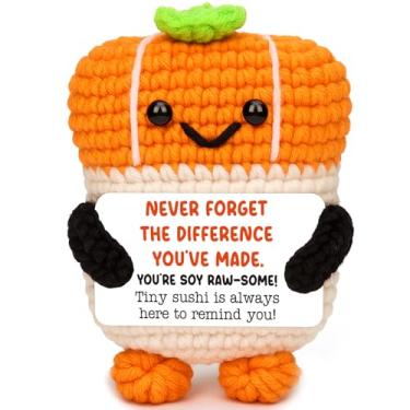 Imagem de Mini Thank You Gift for Woman Coworkers Friends Teacher Appreciation Gifts-Emotional Handmade Positive Crochet Sushi for Retirement,Goodbye, Farewell, Christmas Stocking Stuffe, White Elephant Ideas