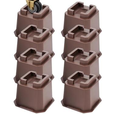 Imagem de MCXYEM Elevação ajustável para móveis de cama elevações em alturas elevações resistentes para postes e rodas de móveis sofá-cama mesa de sofá (marrom pacote com 8, 10 polegadas)