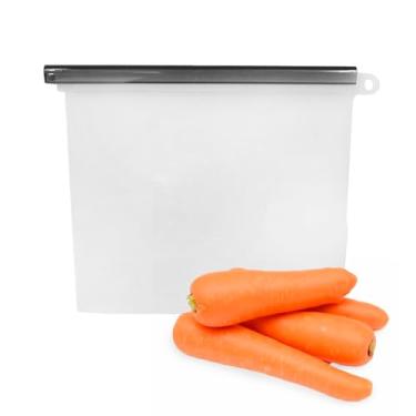 Imagem de Saco Porta Alimentos Reutilizável de Silicone, Recipiente Hermético para Freezer e Micro-ondas, 1,5L, 24x19cm, Transparente com Tampa