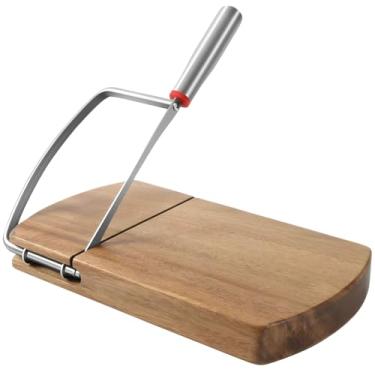 Imagem de LUMINFLY Cortador de queijo para blocos, cortador de arame de aço inoxidável com tábua de madeira de acácia, ótimo para presunto, queijo duro e frutas