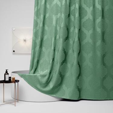 Imagem de lunavogue Cortina de chuveiro extralonga – Conjunto de cortina de banho de tecido de 228 cm com 12 ganchos de plástico, textura tufada verde sálvia