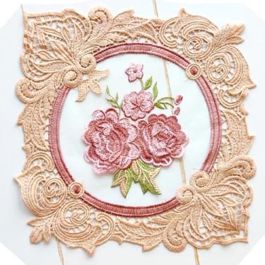 Imagem de Pacote com 4 jogos americanos retrô de renda bordados florais tapetes de mesa estilo francês, toalhas de crochê de renda para mesas, decoração de cômoda, vaso de casamento, tapete de copo, dourado, 33