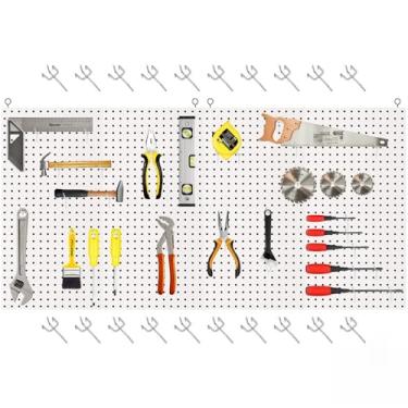 Imagem de Painel Pegboard Perfurado 60x120cm com 20 Ganchos Reforçados – Organização e Exposição para Loja Oficina ou Casa