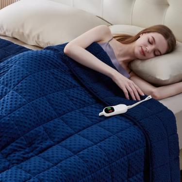 Imagem de Wellfeel Cobertor pesado aquecido para adultos, cobertor elétrico macio 182 x 213 cm, 9 kg, aquecimento rápido, cobertor aconchegante pesado com 10 níveis de aquecimento e 1/2/4/6/8 horas de
