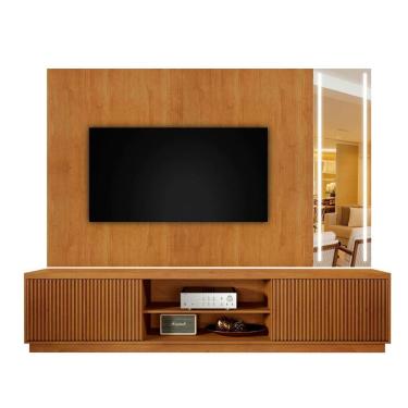 Imagem de Rack Arezzo Com Painel Vitrum C-led 220 Mavaular Naturale