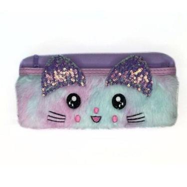 Imagem de Estojo Escolar Miau Lilás Com Orelhas Gatinha Ff9022 - Fofy