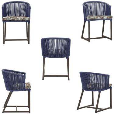 Imagem de 4 Cadeiras De Jantar Noronha Marrom Corda Náutica E6 Trama Azul