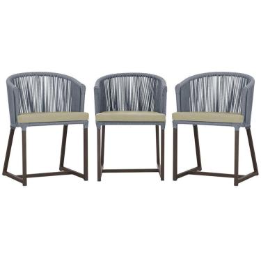 Imagem de 3 Cadeiras De Jantar Noronha Marrom Corda Náutica E7 Trama Prata
