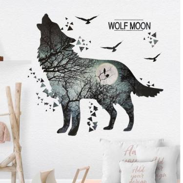Imagem de Adesivo de parede Wolf Moon autoadesivo PVC 30x90cm - yiweisai