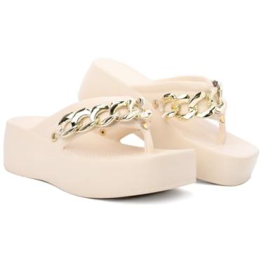 Imagem de Sandálias feminina Feminino Plataforma Salto Super Leve e Macio em EVA plataforma tamancos feminino sandalia rasteirinha feminina sandálias feminina (Creme, BR, Adulto, Faixa Numérico, 37, 38)