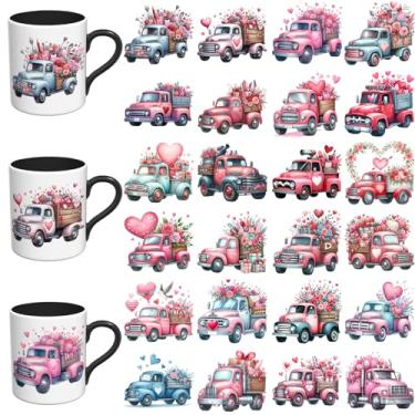 Imagem de Adesivos DTF UV Valentine - 24 folhas pacote engraçado UV DTF copo envoltório para canecas de vidro café, decalques DIY para copos, esfregar à prova d'água em transferências para artesanato (caminhão