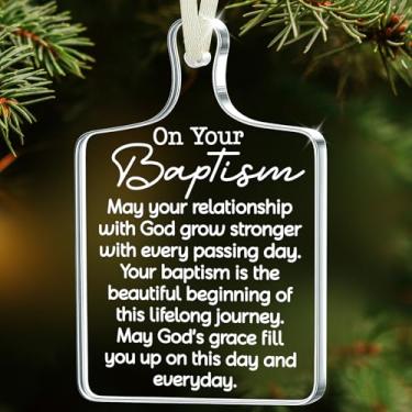 Imagem de Enfeite de batismo 2025 – Decoração de árvore de Natal religiosa para presentes de batismo, lembrança de afilhado, ornamento de fé cristã para meninas, meninos, mulheres, homens, decoração de férias