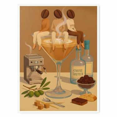 Imagem de Pôster Espresso Martini Bar – Impressão de arte de parede de café moderna de meados do século, estética de coquetel vintage para decoração de carrinho de bar 28 x 35 cm sem moldura