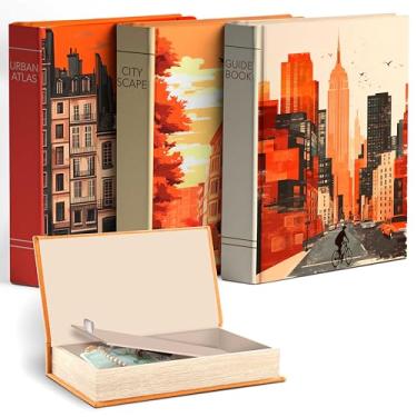 Imagem de SB&VIVA Conjunto decorativo de armazenamento de livros – 3 livros falsos com armazenamento oculto – Compartimento secreto em livro médio – Design de cidade vintage para encenação em casa