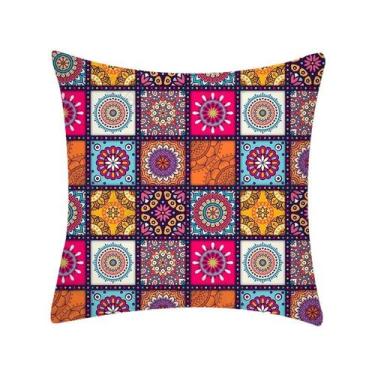 Imagem de Capa de travesseiro: mandala colorida, patchwork, veludo, pele de pêss