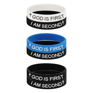 Imagem de Lyfange Pulseira de 12 mm God is First I am Second para homens e mulheres GOD IS FIRST IM SECOND Pulseiras de borracha cristã inspiradoras versículos da Bíblia Pulseiras Religiosas Presente, Medium