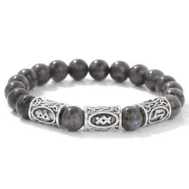 Imagem de Pulseira Viking Rune Flash Stone - Amuleto Nórdico para Crescimento, Amizade, Autodescoberta e Proteção - Joia Espiritual Unissex