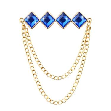 Imagem de Broche de pedra preciosa corrente pendurada broche de lapela para homens ternos de metal borla corrente colarinho alfinetes terno broche vintage cristal strass broches para homens casamento negócios