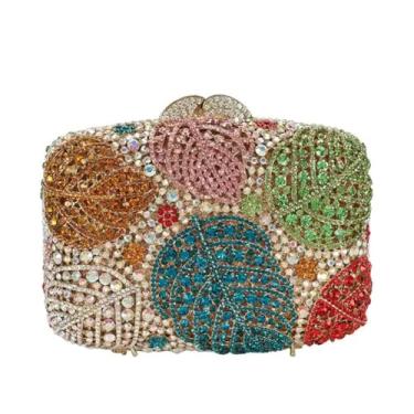 Imagem de BCVWQXA Bolsa feminina colorida de strass com folha de cristal para noite carteira luxuosa com strass para festa de casamento e formatura, Colorido.
