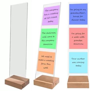 Imagem de Suporte de exibição de quadro de mensagens de madeira removível de 3 peças com painel de acrílico transparente, placa de notas, suporte de notas para fotos e mensagens, adequado para monitores de tela