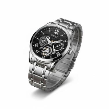 Imagem de Relógio Masculino Aço Prata Luxo Preto Moda Moderno