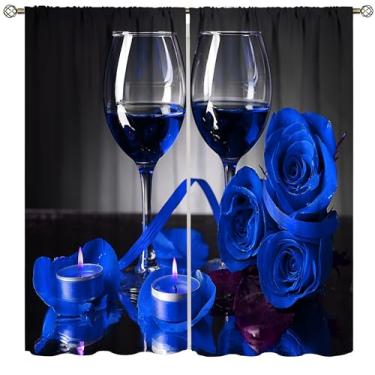 Imagem de Cortinas de vinho rosa azul, retrô, romântico, floral, rústica, decoração de casa, para quarto, sala de estar, tratamento de janela, conjunto de 2 painéis, tamanho total 106,7 cm L x 114,3 cm C
