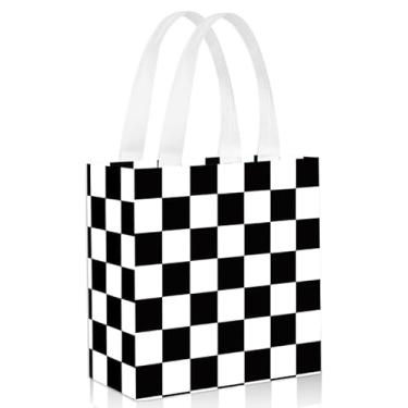 Imagem de Hxezoc 12 peças de sacos de presente de corrida xadrez com alça, saco reutilizável não tecido para lembrancinhas esportivas para tema de corrida, artigos de decoração de festa de aniversário