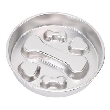 Imagem de POCREATION Pote para Cães Comedouro Lento Aço Inoxidável Anti-Engasgo Pote para Desacelerar a Alimentação Base Antiderrapante para Gatos e Cães Com Design Anti-Bagunça (Padrão ósseo)