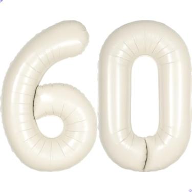 Imagem de Balão branco creme número 60 para decorações de primeiro aniversário, 101,6 cm, bege enorme, balões de 60 anos, folha, 60 balões, decoração de festa de aniversário, lembrancinhas de festa, suprimentos